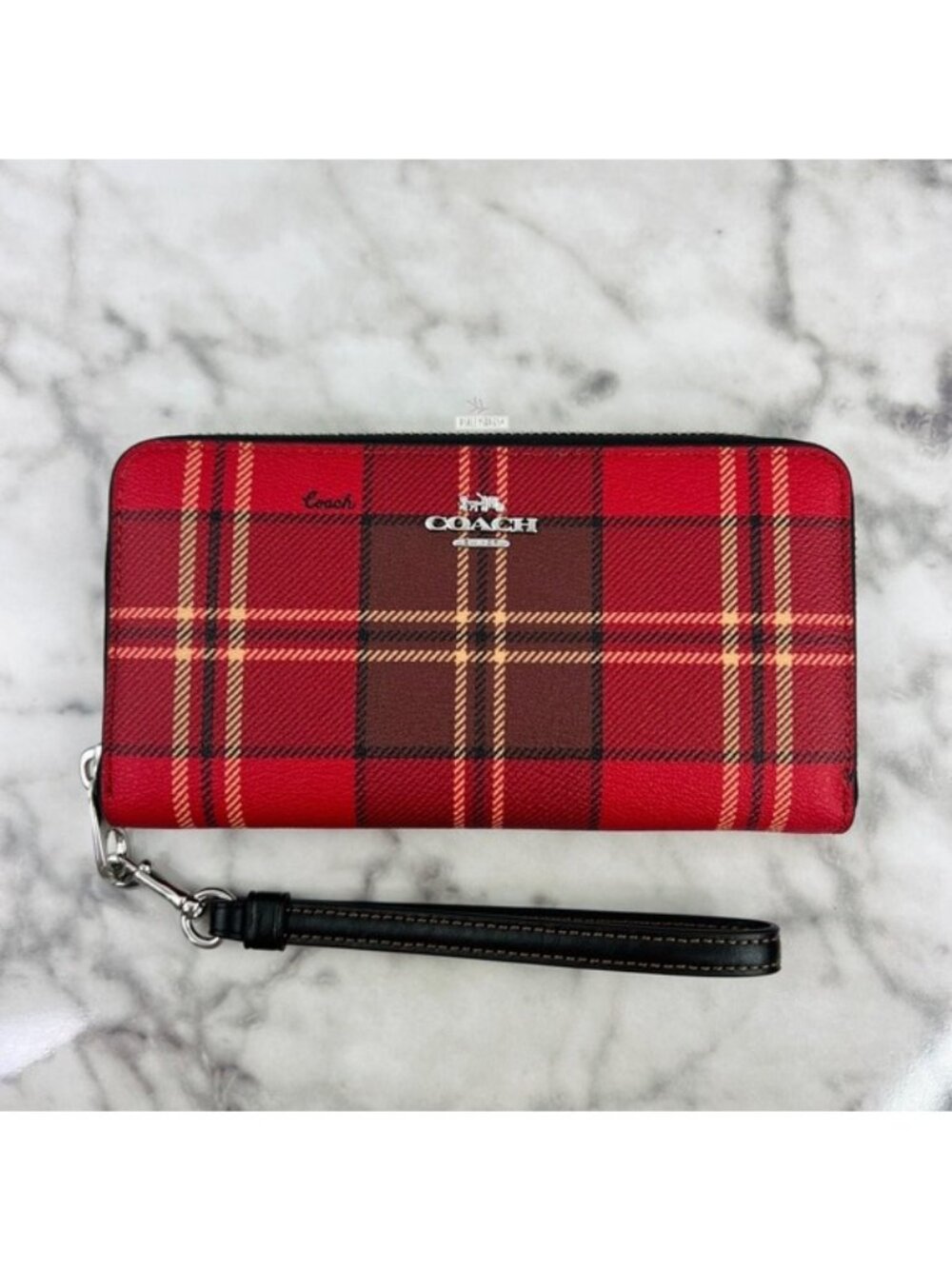 Coach Accordion Zip Wallet With Tartan Plaid Print